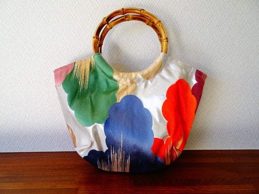 Handmade Japanese Kimono Clutch Bag, Vintage Silk, Elegant Floral Design