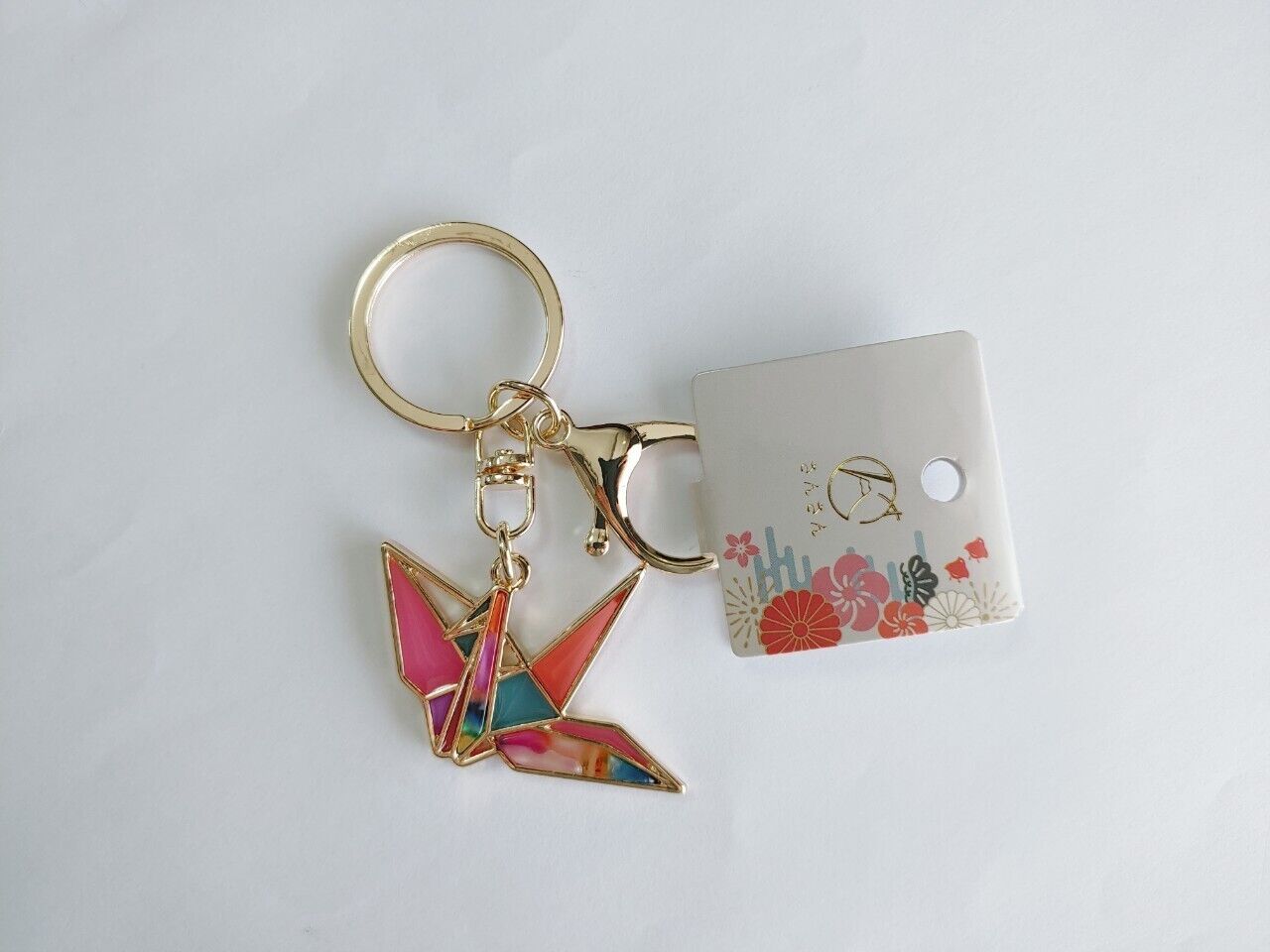 SANSAN Stained Glass Origami Crane Keychain - Japanese Style Gift for Collectors