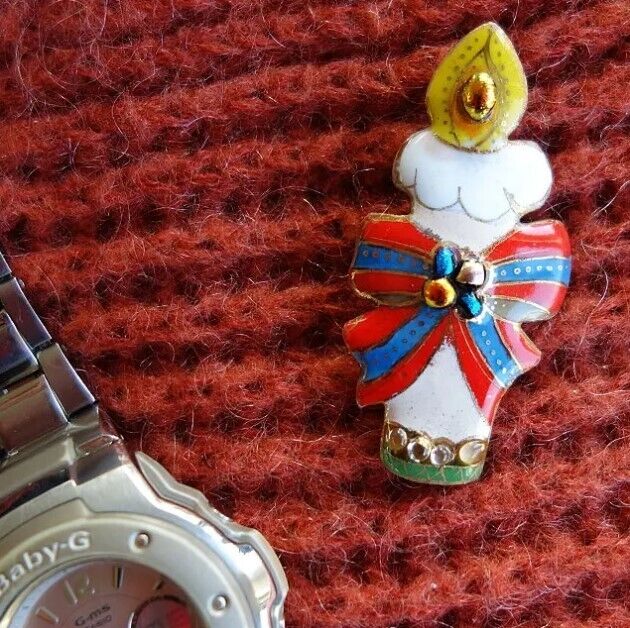 Christmas Candle - Japanese cloisonné enamel Mini Brooch Made-to-order NEW