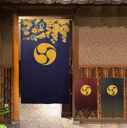 Kamon Japanese Family Crest Noren Door Curtain Room Divider - Three comma‐shaped