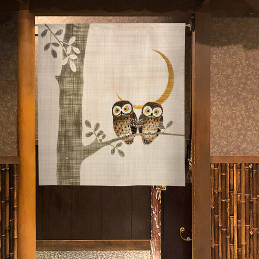 Made to order Short Size Japanese Noren Door Curtain owls & the crescent moon
