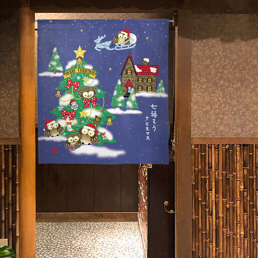 Made to order Short Size Japanese Noren Door Curtain Seven Lucky Owls Christmas