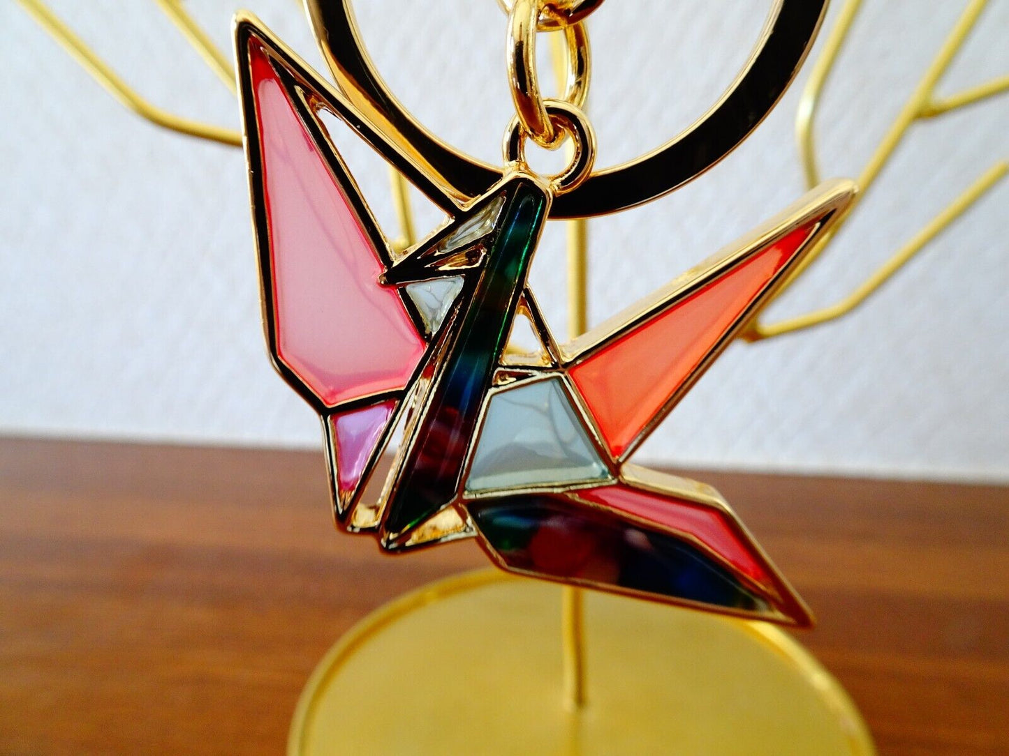 SANSAN Stained Glass Origami Crane Keychain - Japanese Style Gift for Collectors