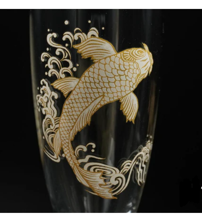 Mino Ware Color-Changing Champagne Flute : Koi Carp.