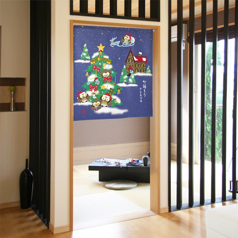 Made to order Short Size Japanese Noren Door Curtain Seven Lucky Owls Christmas