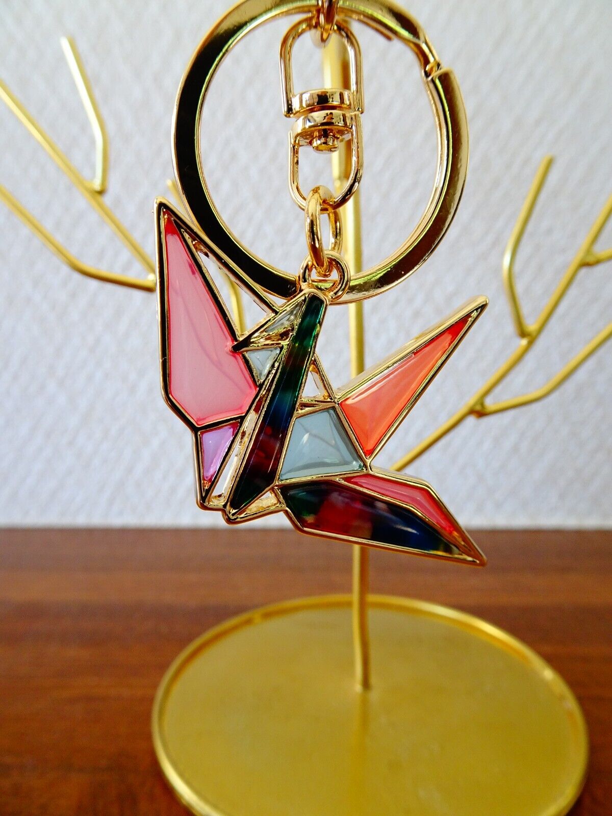 SANSAN Stained Glass Origami Crane Keychain - Japanese Style Gift for Collectors