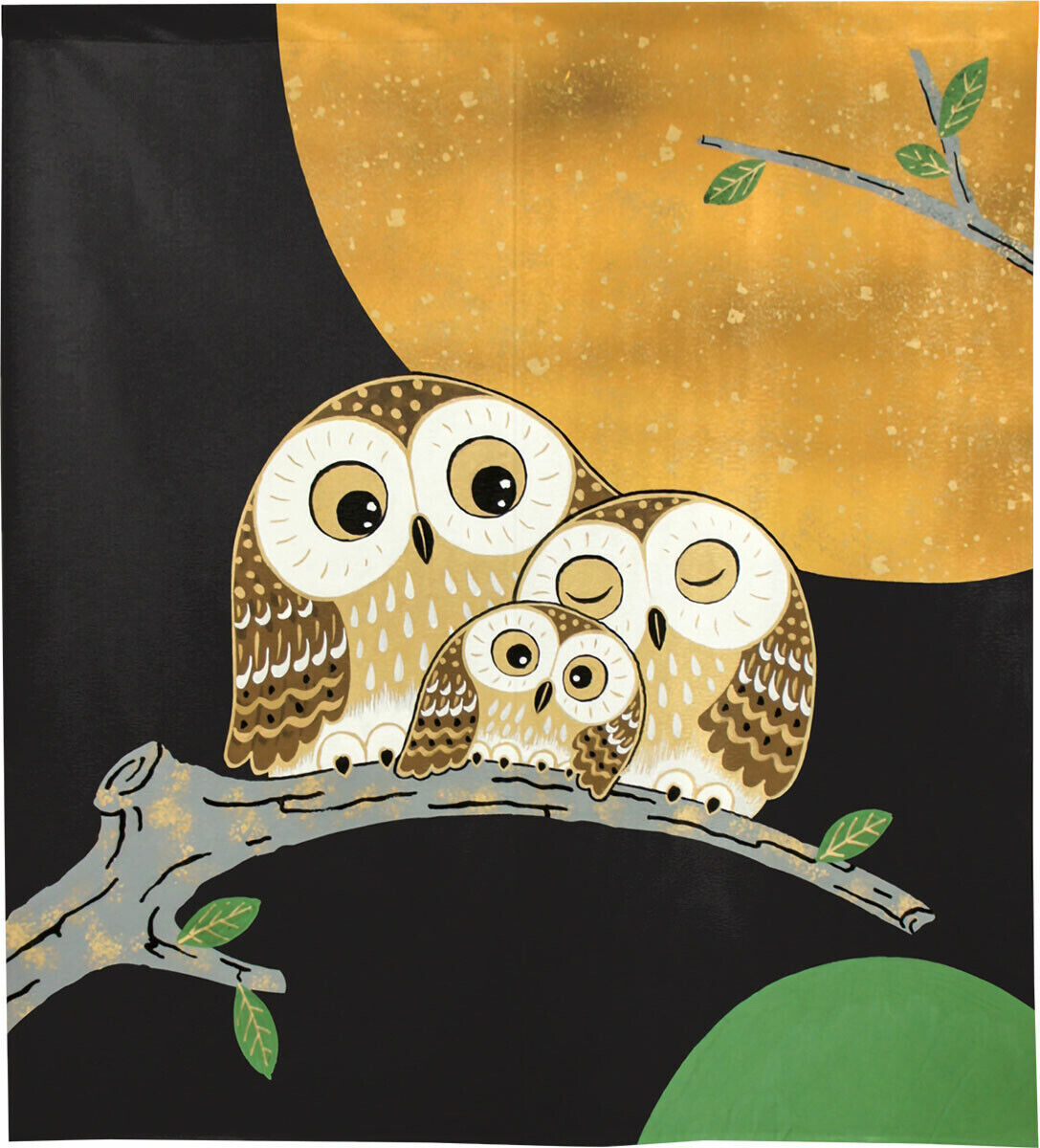 Made to order Short Size Japanese Noren Door Curtain Owl family & the full moon