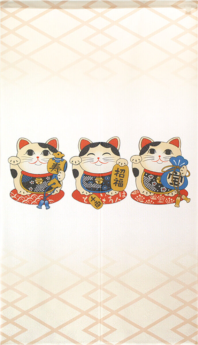 Made to order Premium Japanese Noren Door Curtain Triple Lucky Cats Maneki-neko