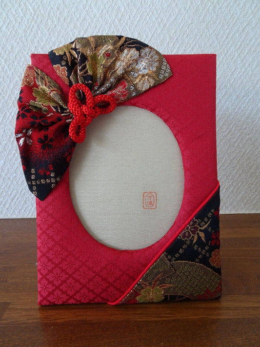 Handcrafted Japanese Kimono Photo Frame, Red, Unique Oriental Decor Gift Item