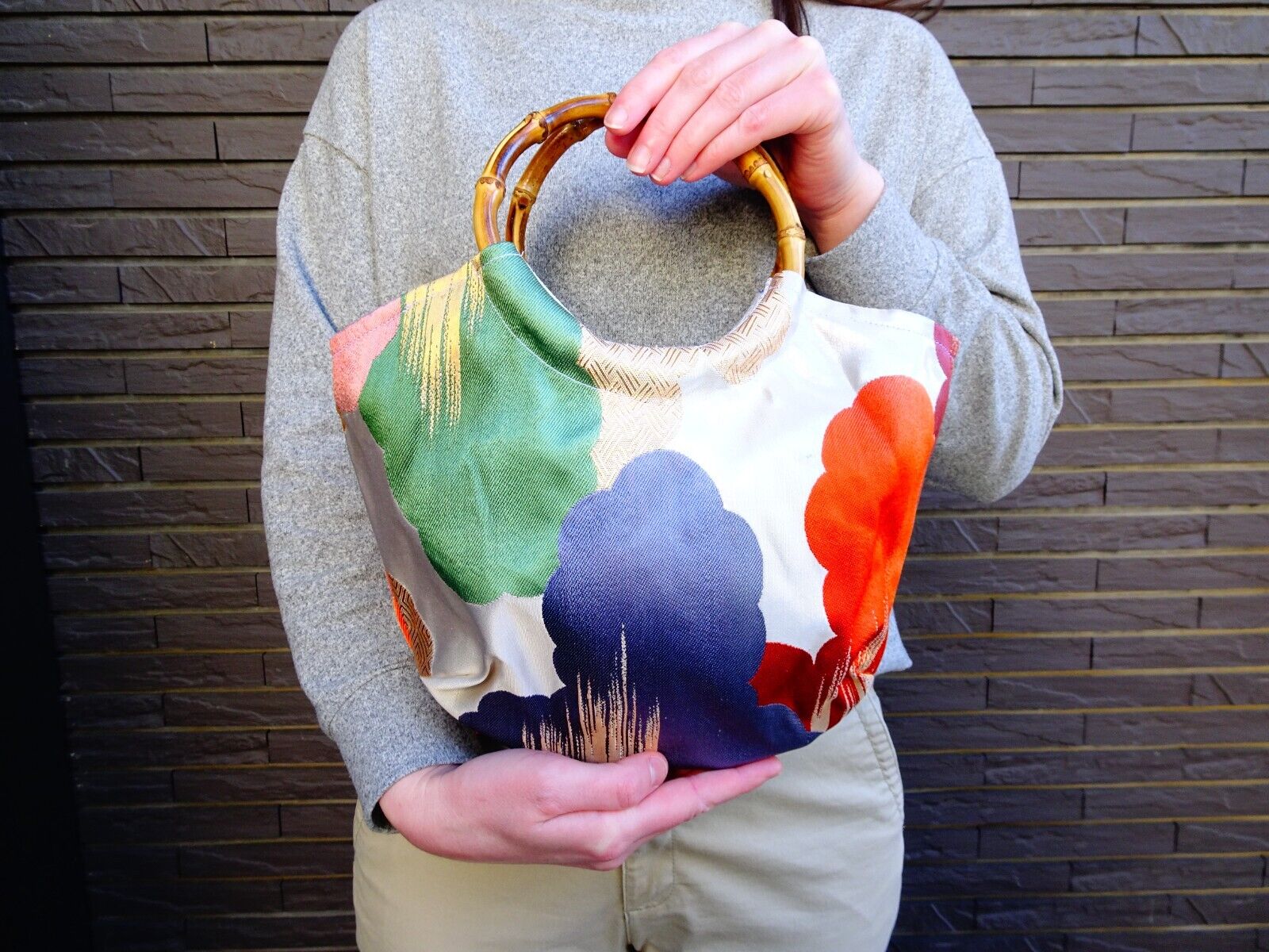 Handmade Japanese Kimono Clutch Bag, Vintage Silk, Elegant Floral Design
