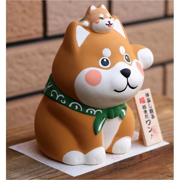 Ryukodo Ceramic Shiba Inu Bank Piggy Bank Brown.