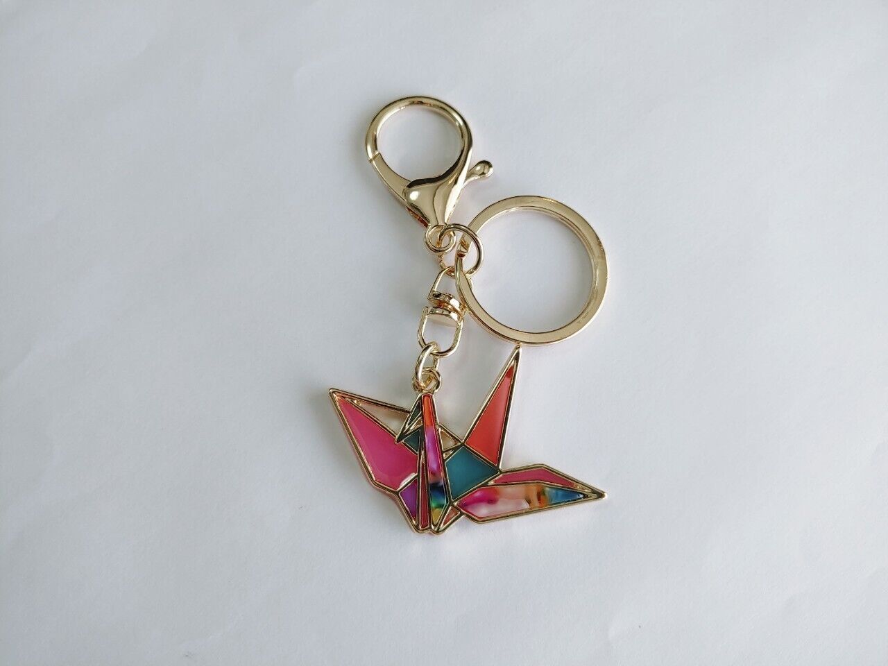 SANSAN Stained Glass Origami Crane Keychain - Japanese Style Gift for Collectors