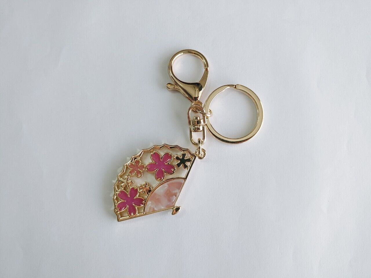 Sakura  Cherry Blossoms Stained Glass Japanese Folding Fan Keychain Bag Charm