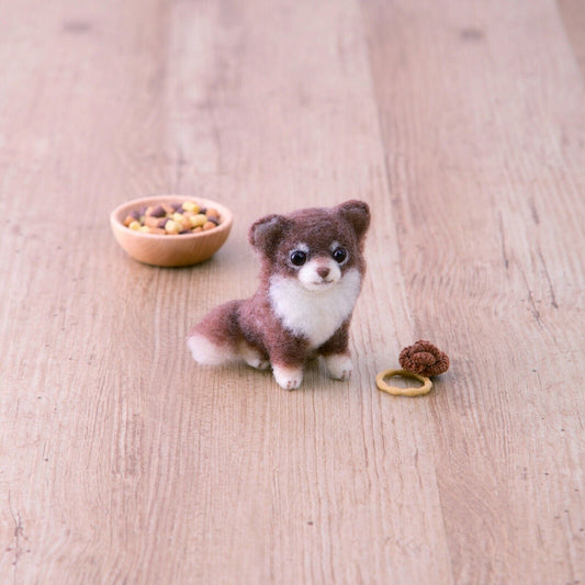 Hamanaka Needle Felting Kit: Crafting Cute Animals w/ Wool - long coat chihuahua