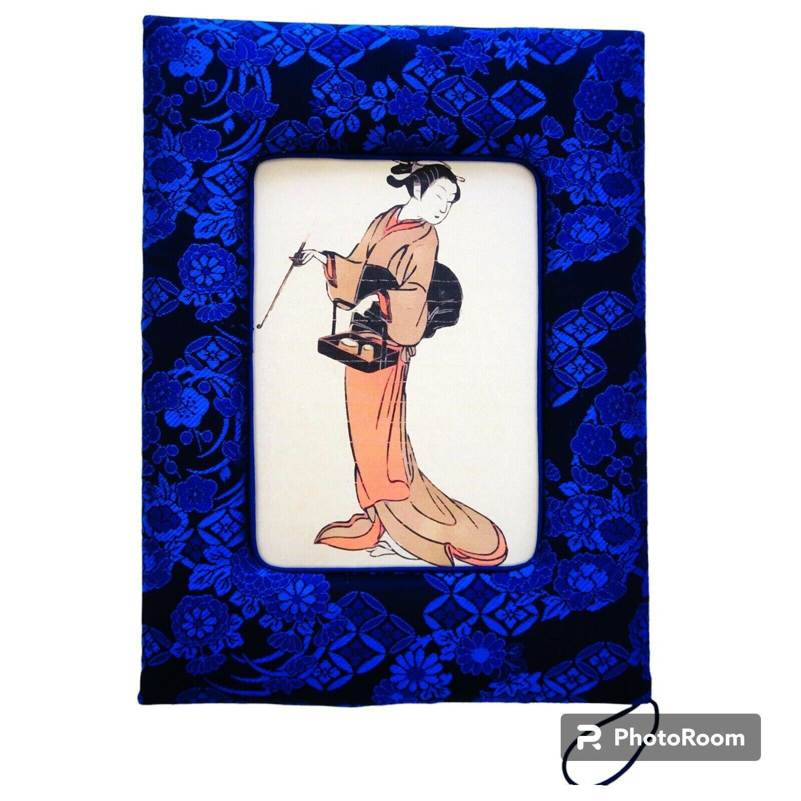 Handcrafted Japanese Kimono Photo Frame, Blue, Unique Oriental Decor Gift Item