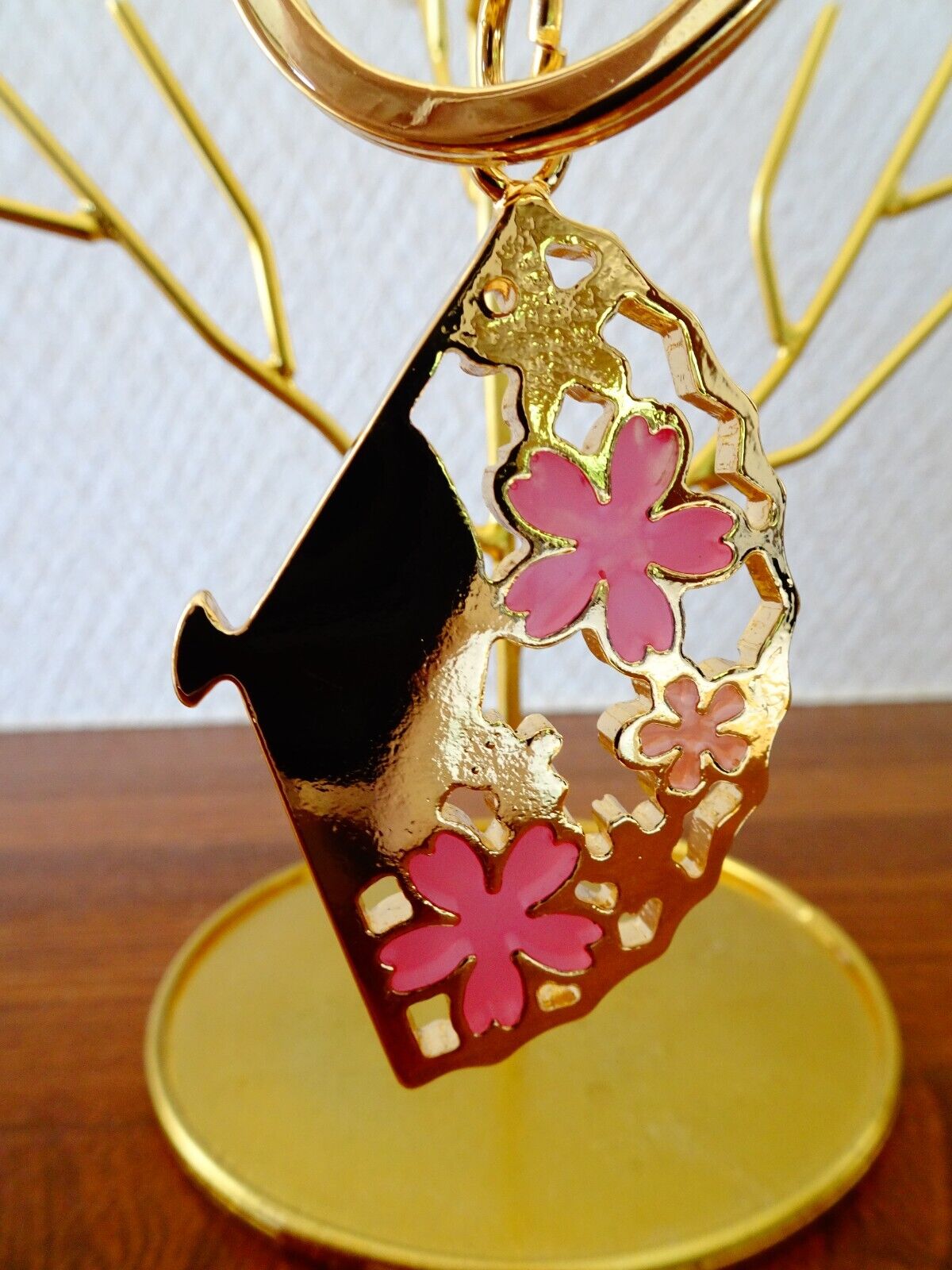 Sakura  Cherry Blossoms Stained Glass Japanese Folding Fan Keychain Bag Charm