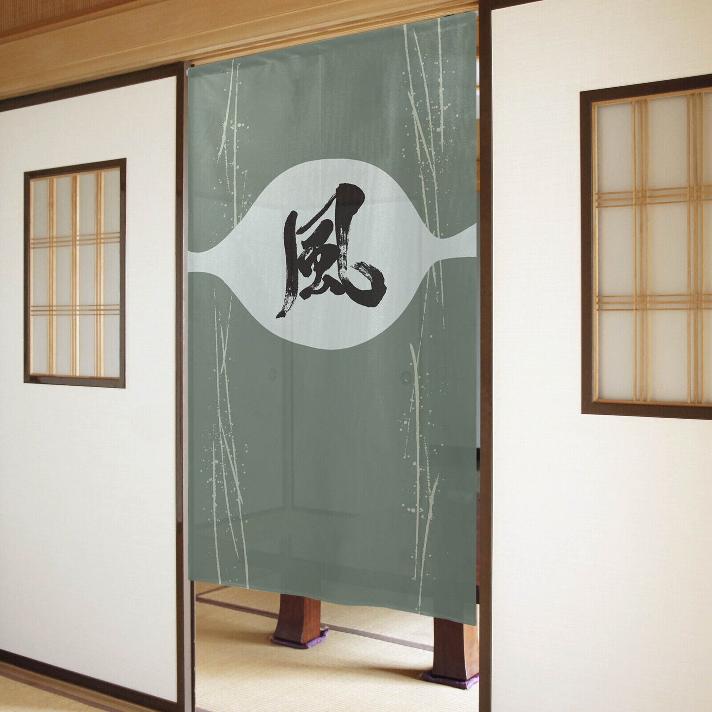 Japanese Noren Door Curtain Room Divider - Wind in Kanji, Chinese Character