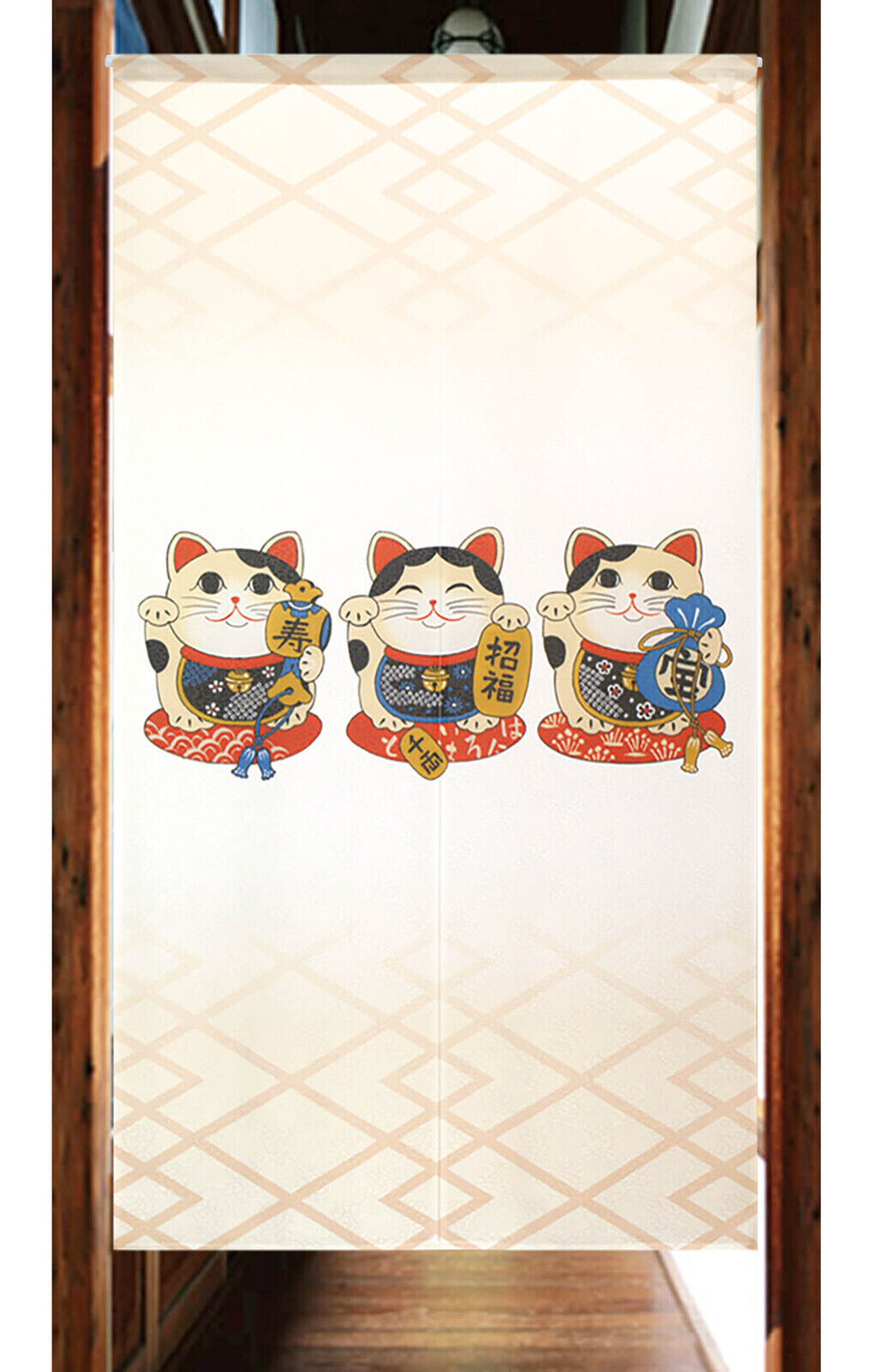 Made to order Premium Japanese Noren Door Curtain Triple Lucky Cats Maneki-neko