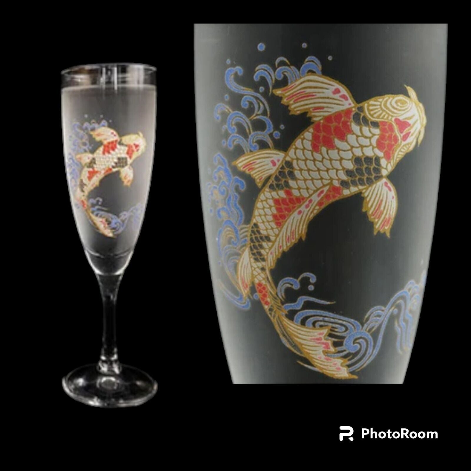 Mino Ware Color-Changing Champagne Flute : Koi Carp.