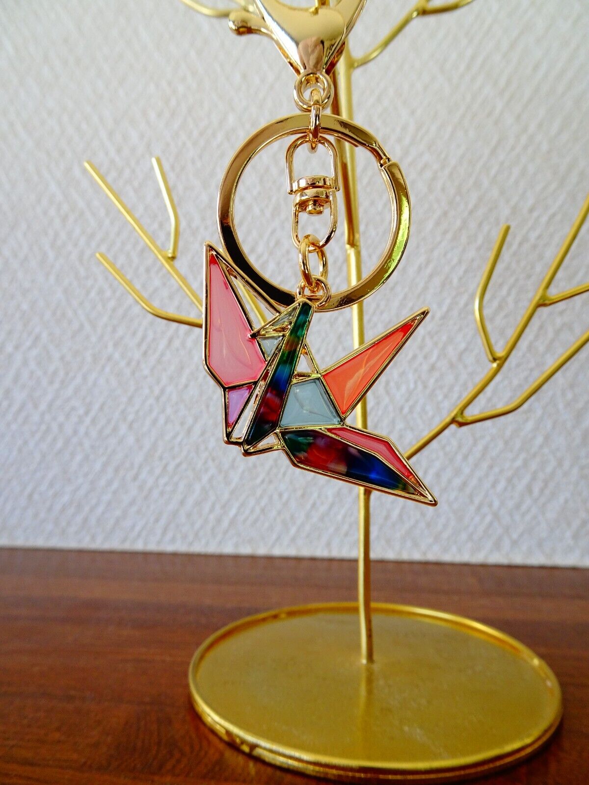 SANSAN Stained Glass Origami Crane Keychain - Japanese Style Gift for Collectors