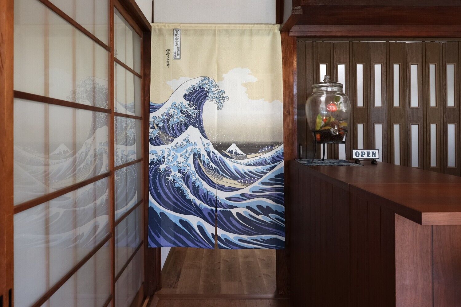 Katsushika Hokusai Noren Door Curtain Ukiyo-e "The Great Wave off Kanagawa"