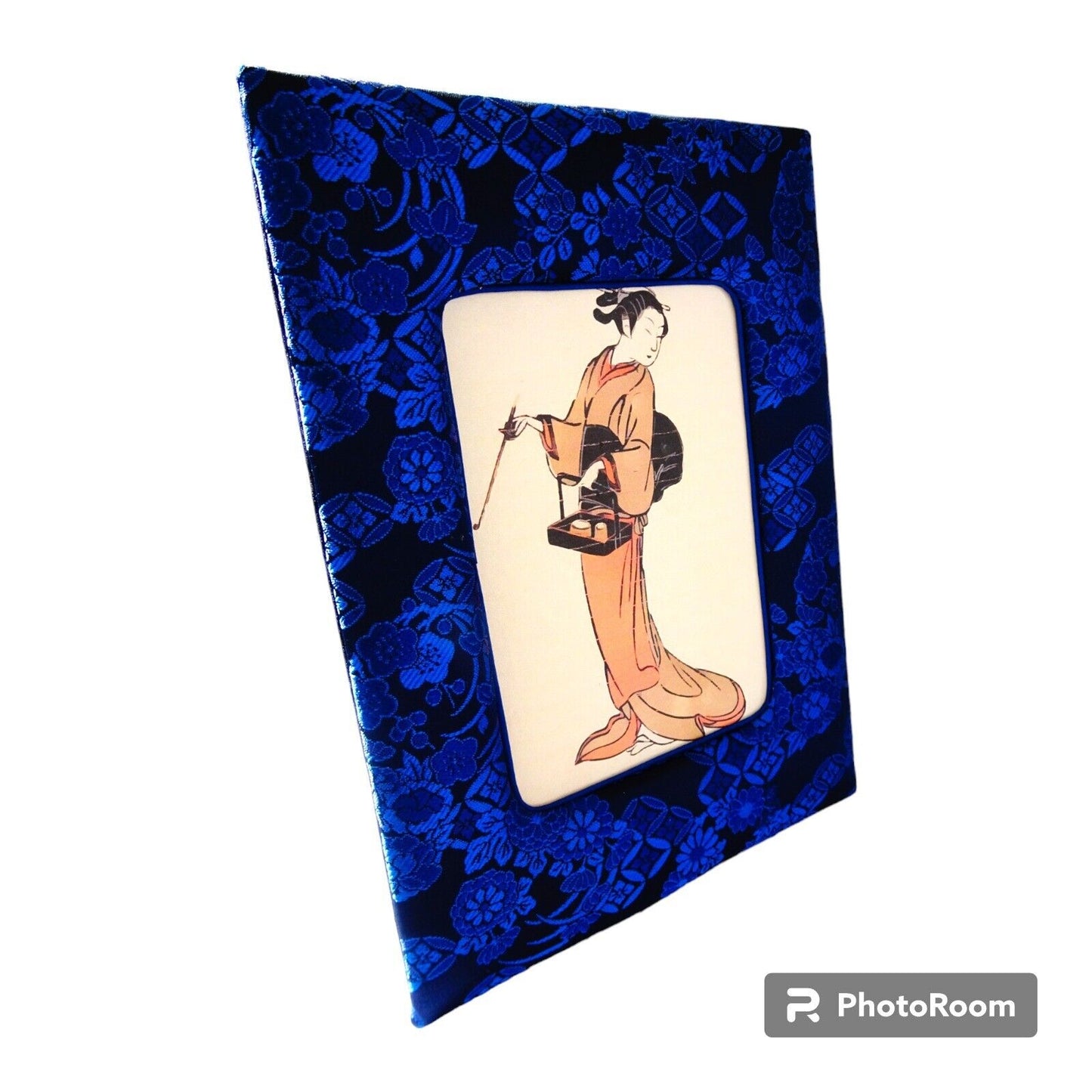 Handcrafted Japanese Kimono Photo Frame, Blue, Unique Oriental Decor Gift Item