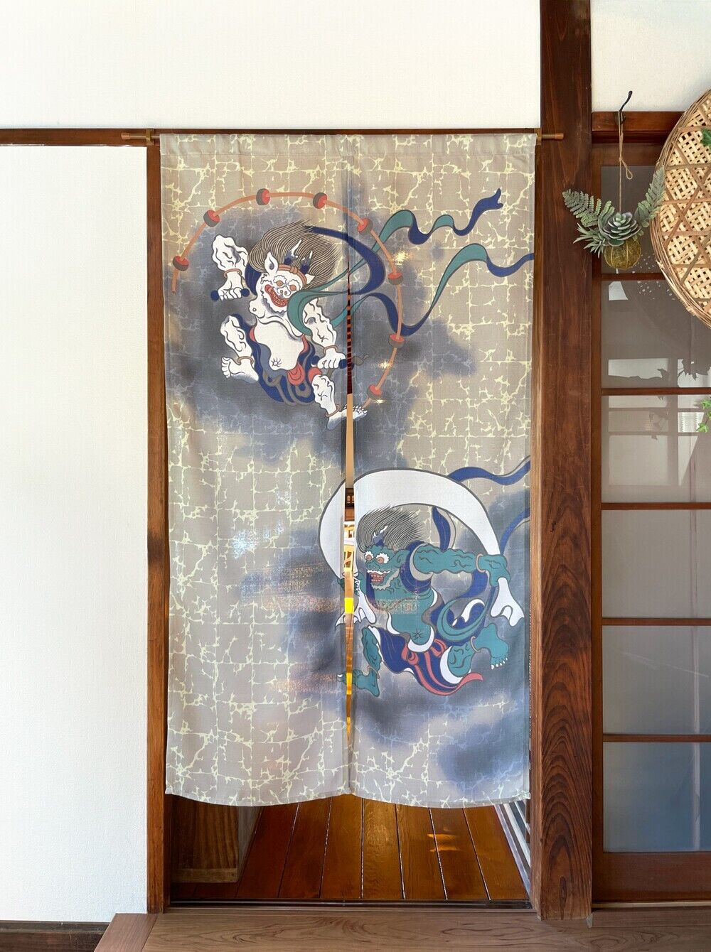Fujin & Raijin Japanese Noren Door Decorate Curtain Room Divider Drapes
