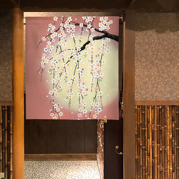 Made to order Short Size Japanese Noren Door Curtain Cherry Blossoms & The Moon