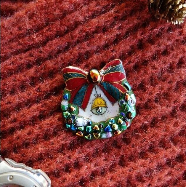 Christmas Wreath - Japanese cloisonné enamel Mini Brooch Made-to-order NEW