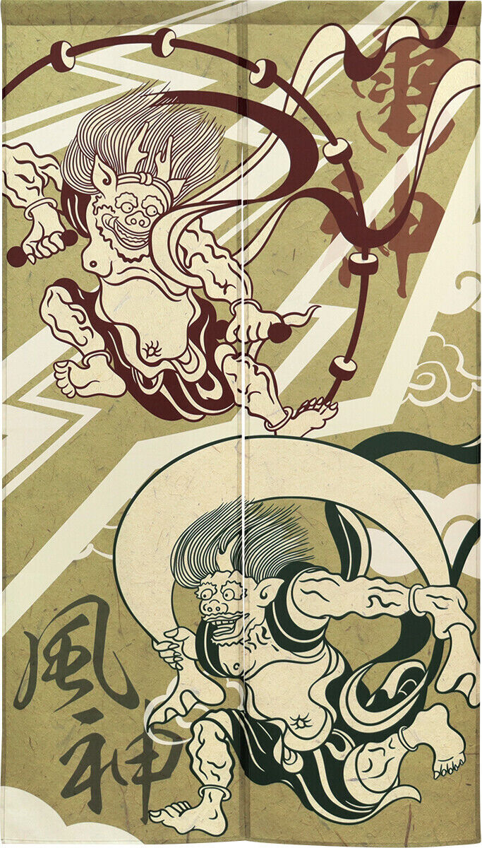 Fujin and Raijin Japanese Noren Door Decorate Curtain Room Divider Drapes