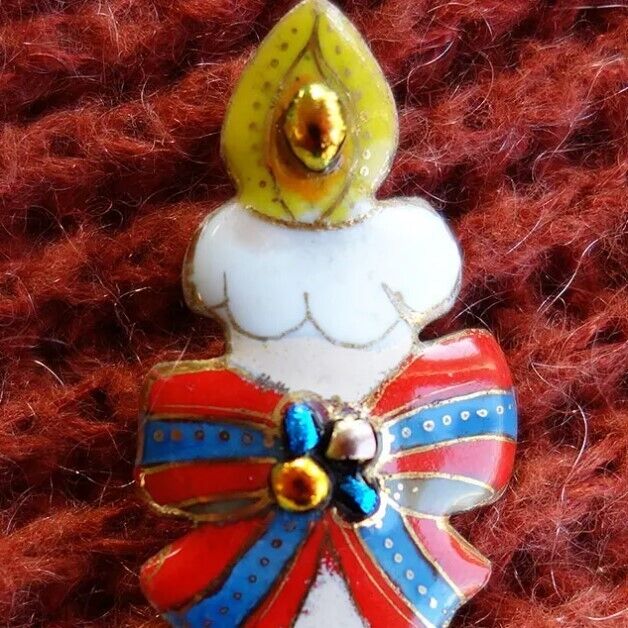 Christmas Candle - Japanese cloisonné enamel Mini Brooch Made-to-order NEW