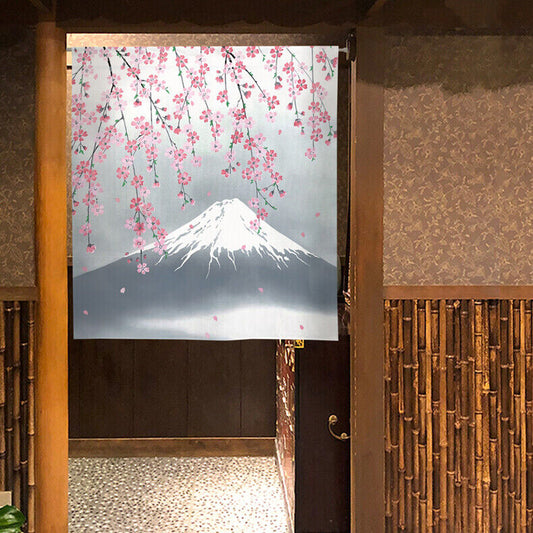 Made to order Short Size Japanese Noren Door Curtain Cherry blossoms & Mt. Fuji