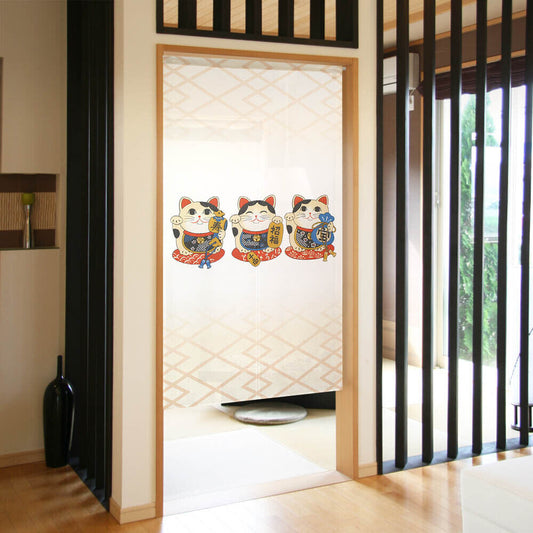 Made to order Premium Japanese Noren Door Curtain Triple Lucky Cats Maneki-neko