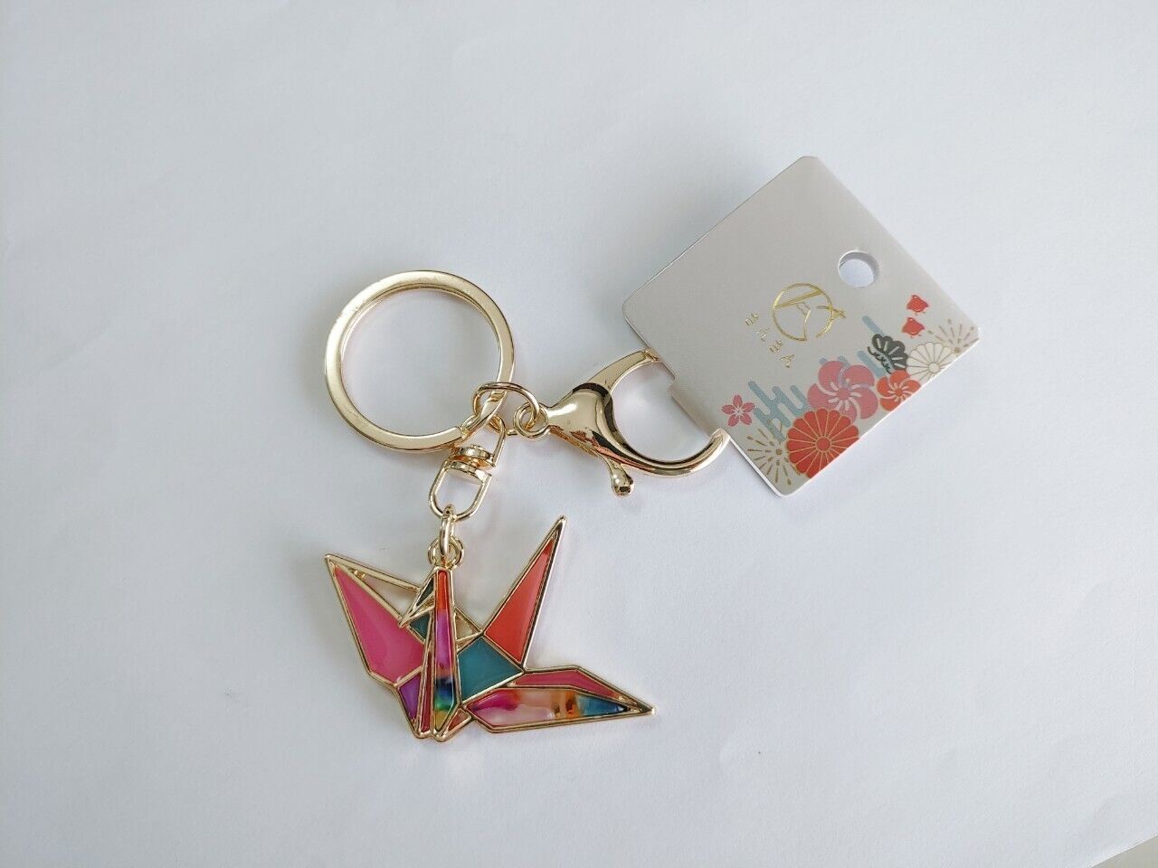 SANSAN Stained Glass Origami Crane Keychain - Japanese Style Gift for Collectors