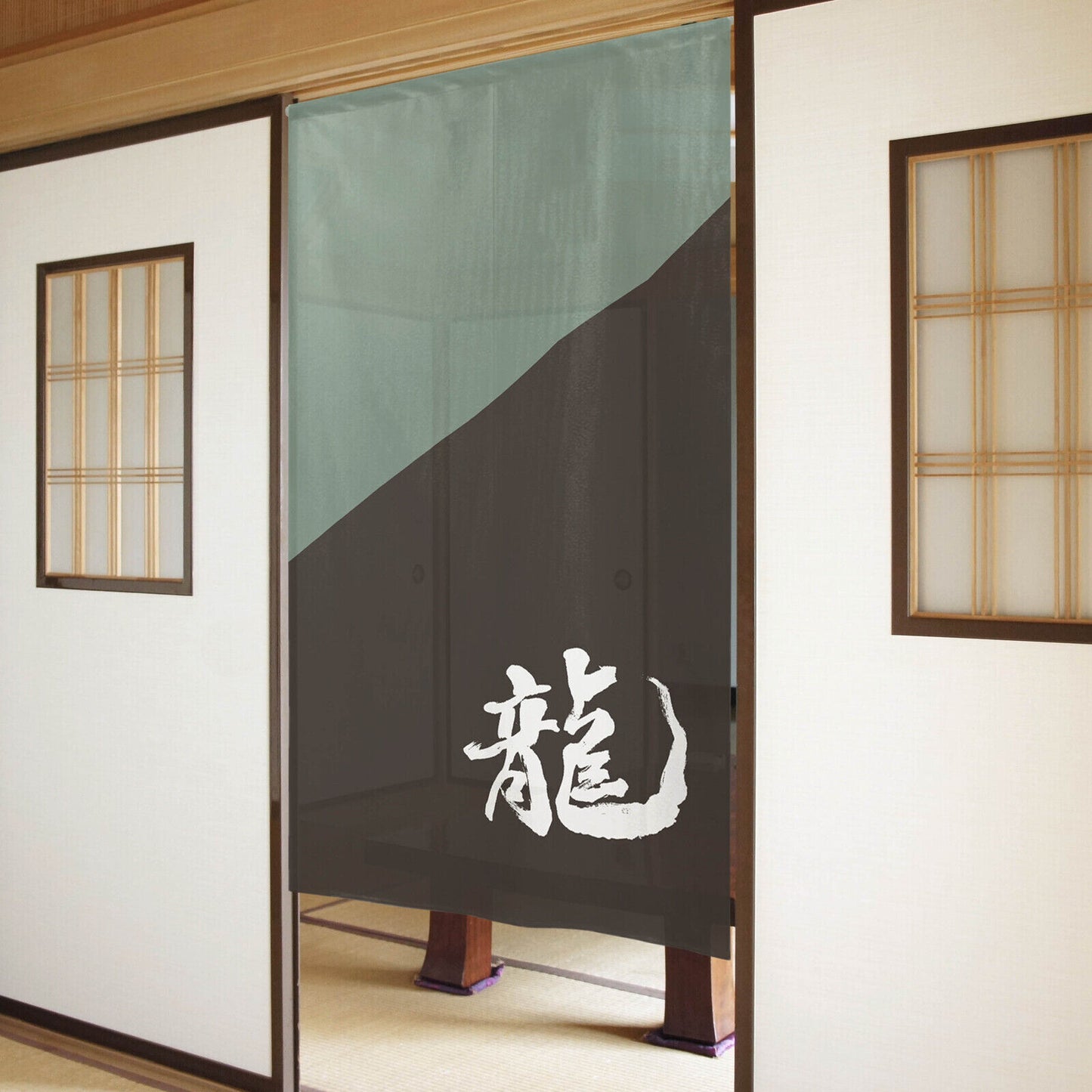 Japanese Noren Door Curtain Room Divider - Dragon in Kanji, Chinese Character