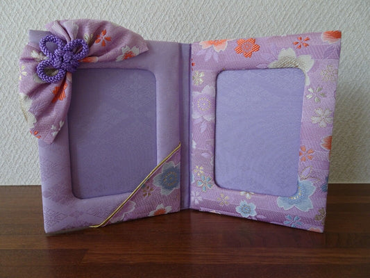 Handcrafted Japanese Kimono Photo Frame, Violet, Unique Oriental Decor Gift Item