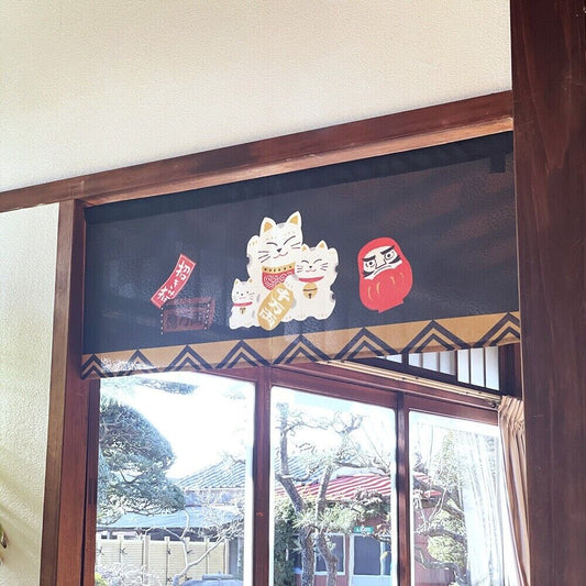 Made to Order Extra Short Japanese Noren Door Curtain Maneki Neko $ Daruma