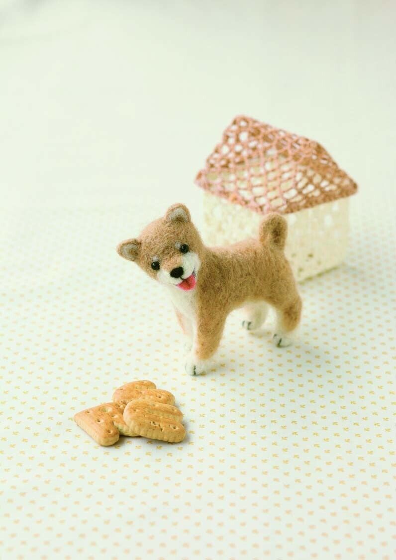 Hamanaka Needle Felting Kit: Crafting Cute Animals w/ Wool - Shiba inu Dog
