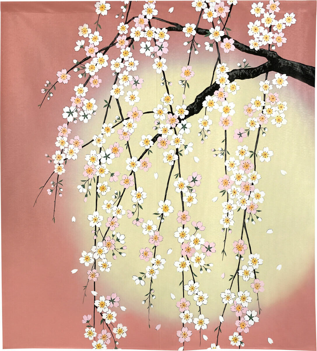 Made to order Short Size Japanese Noren Door Curtain Cherry Blossoms & The Moon
