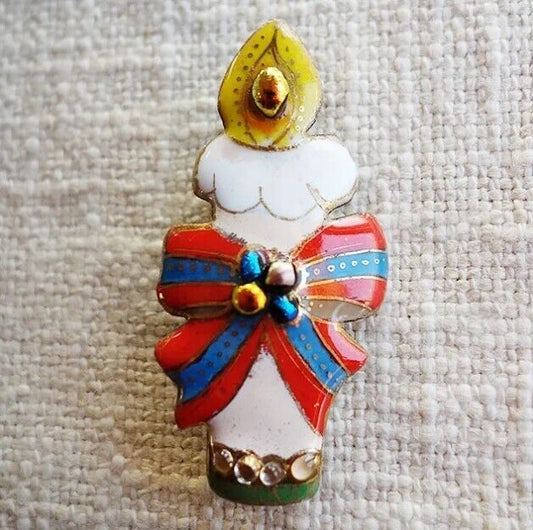 Christmas Candle - Japanese cloisonné enamel Mini Brooch Made-to-order NEW