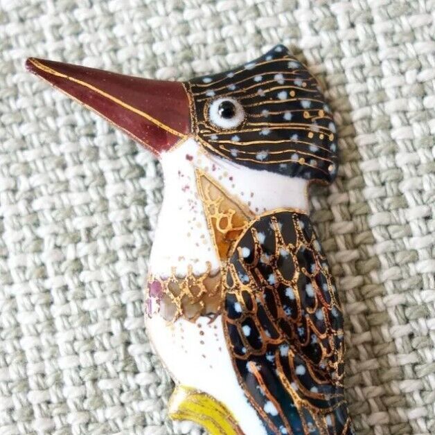 Crested Kingfisher - Japanese cloisonné enamel Mini Brooch Made-to-order NEW