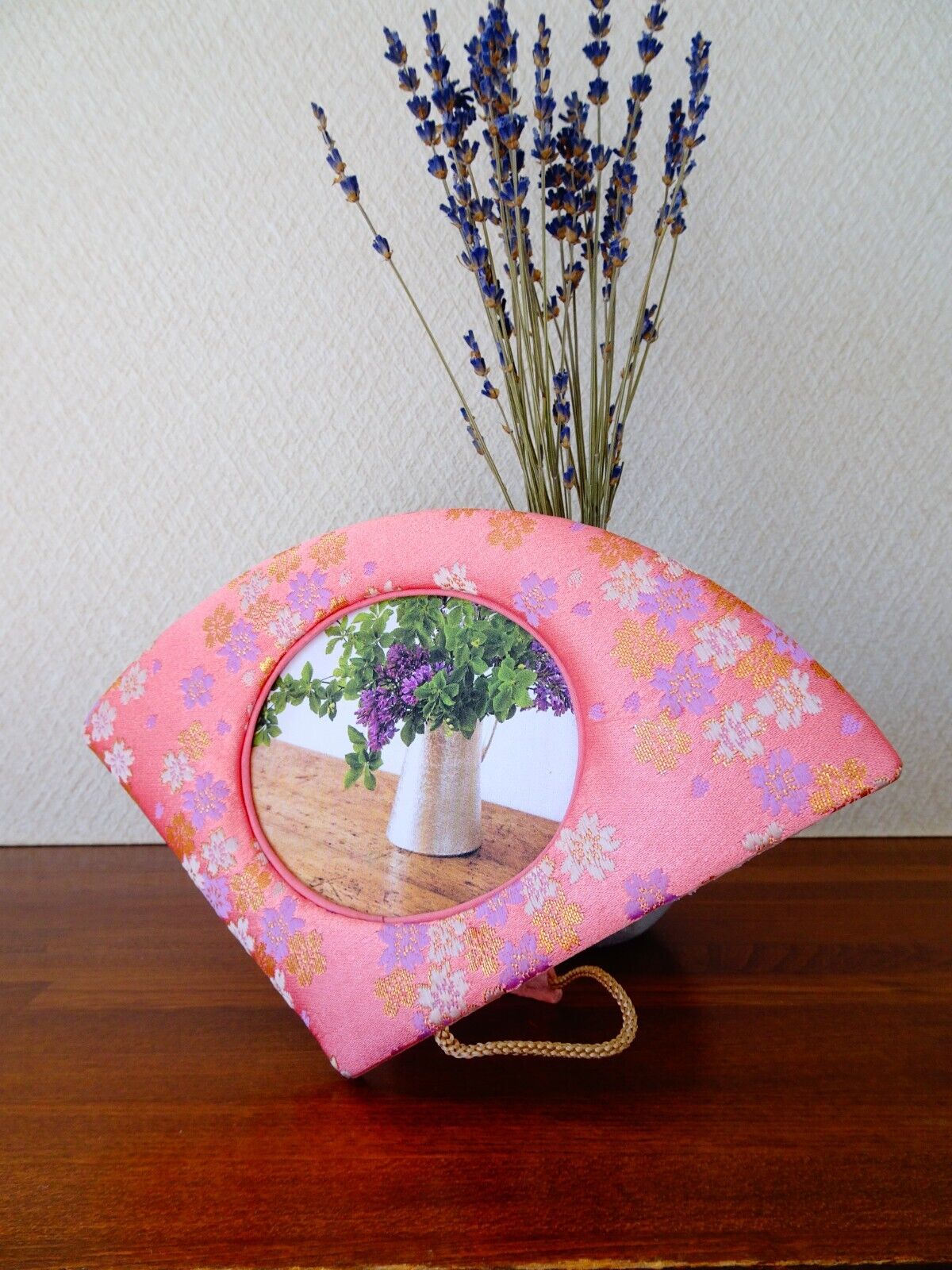 Handcrafted Japanese Kimono Photo Frame, Pink, Unique Oriental Decor Gift Item.