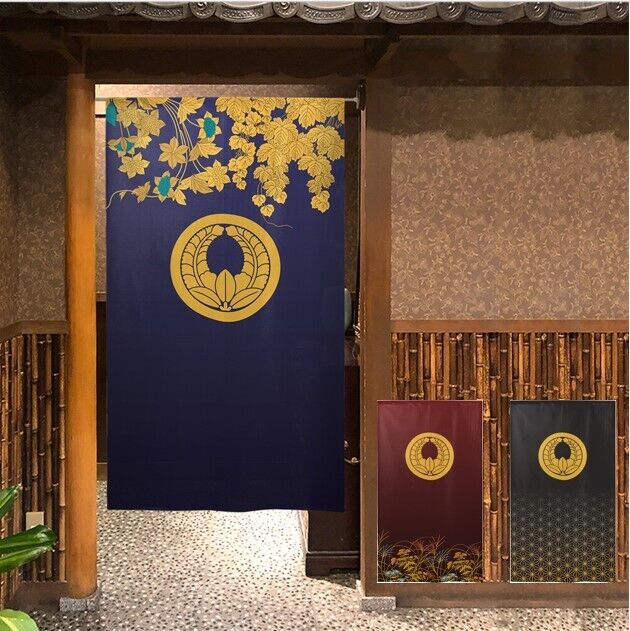Kamon Japanese Family Crest Noren Door Curtain Room Divider - Rising Wisteria