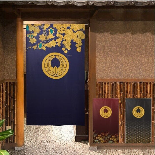 Kamon Japanese Family Crest Noren Door Curtain Room Divider - Rising Wisteria