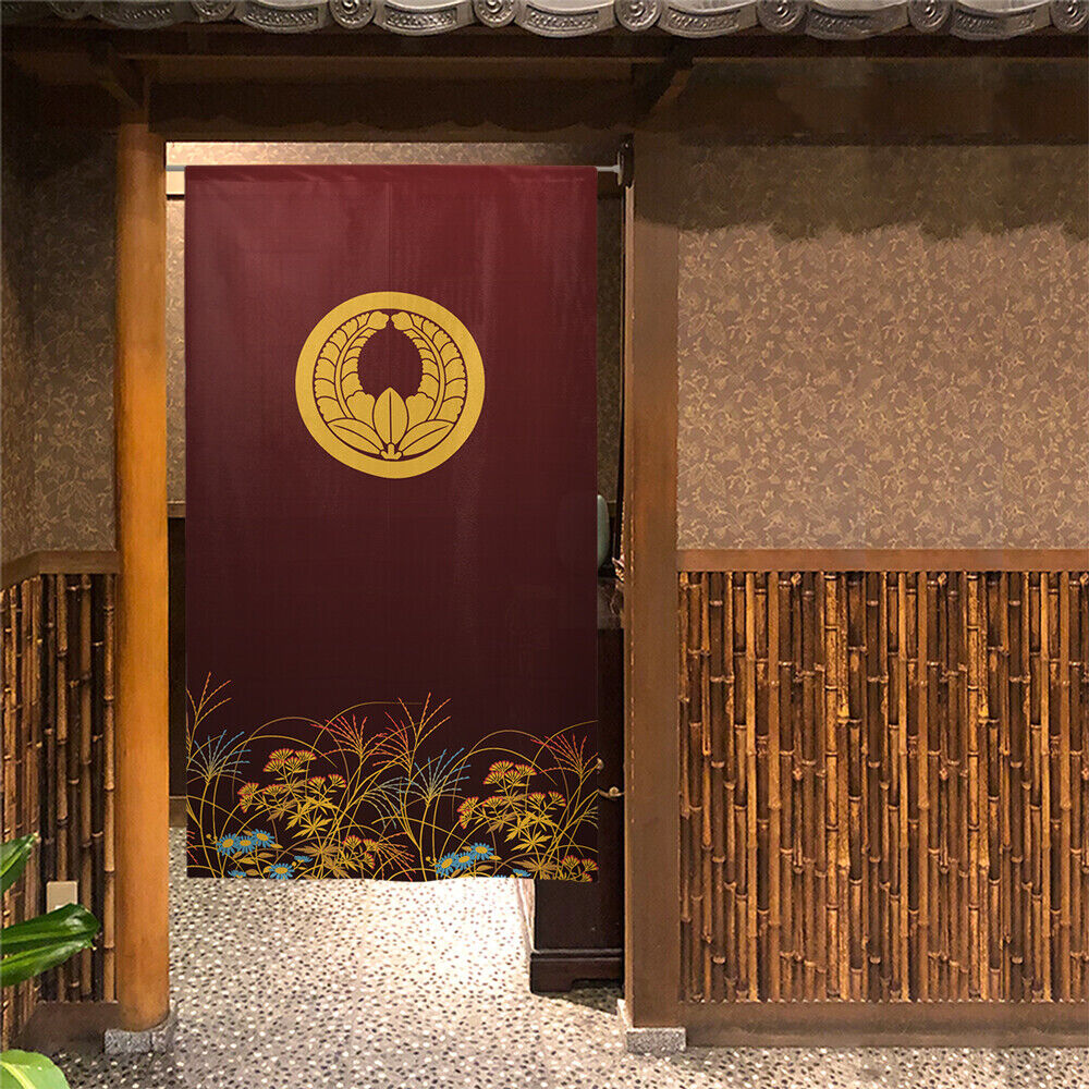 Kamon Japanese Family Crest Noren Door Curtain Room Divider - Rising Wisteria