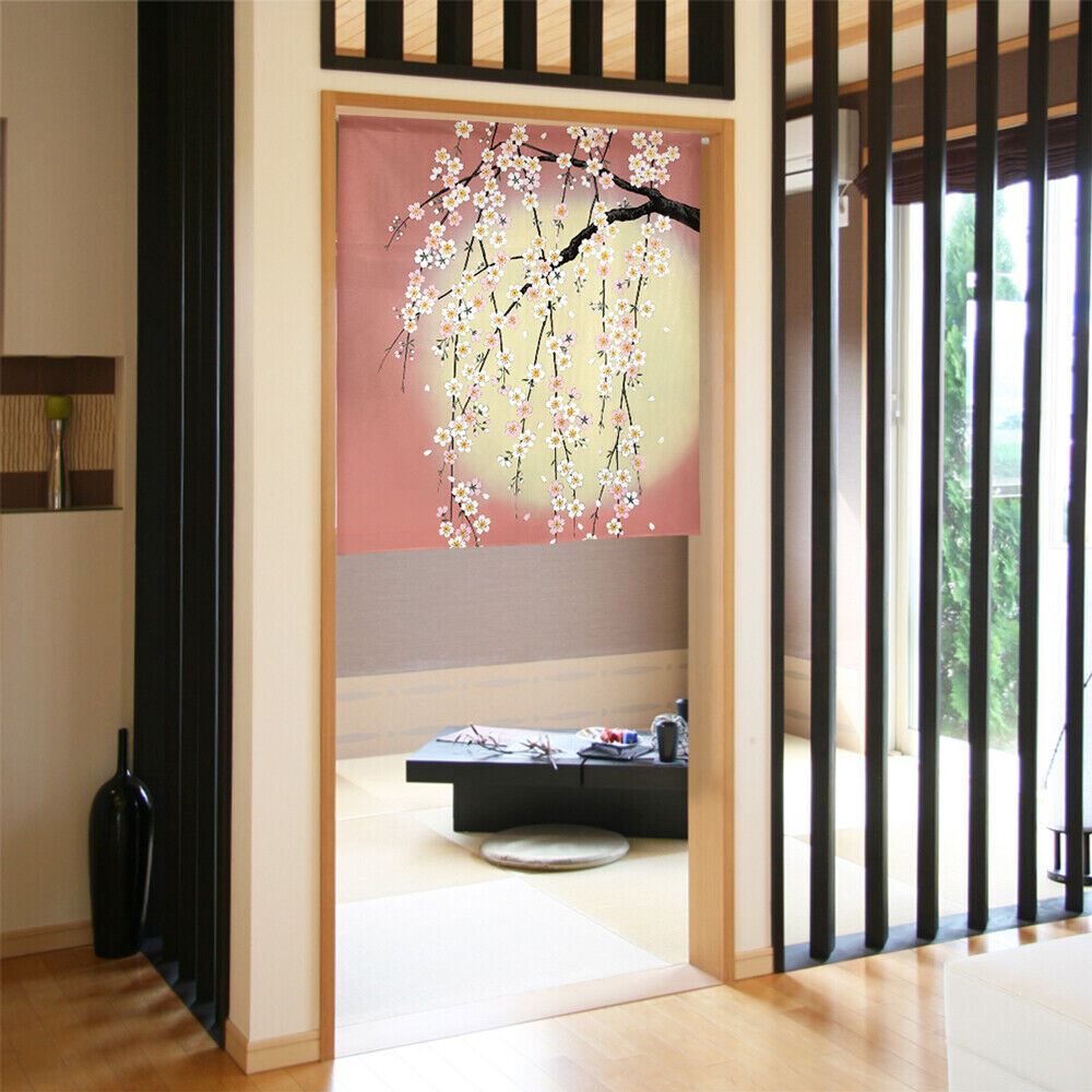 Made to order Short Size Japanese Noren Door Curtain Cherry Blossoms & The Moon