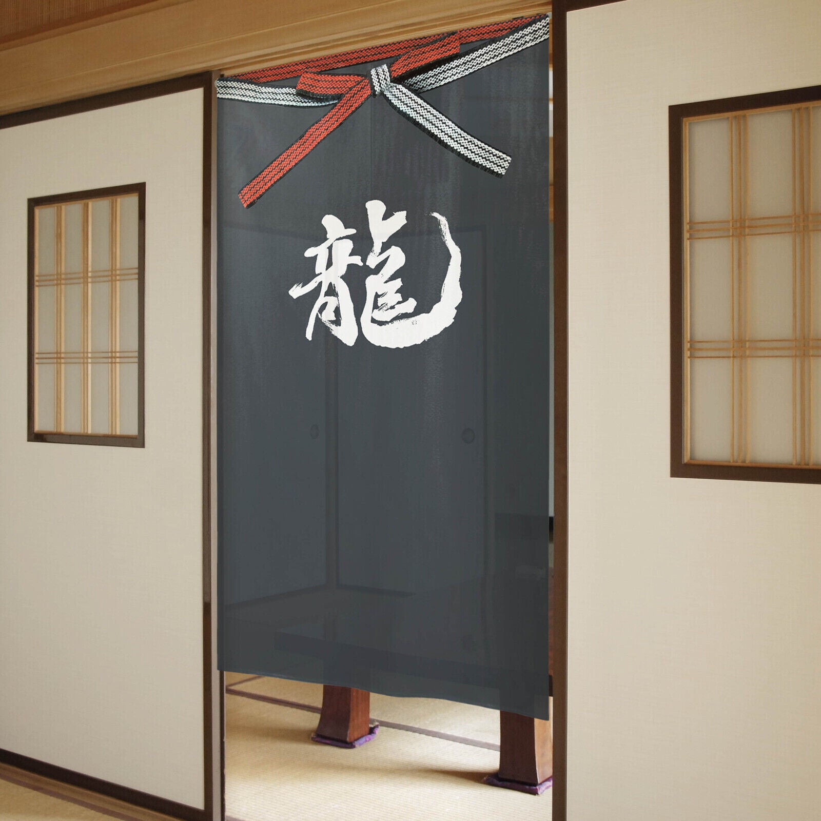 Japanese Noren Door Curtain Room Divider - Dragon in Kanji, Chinese Character