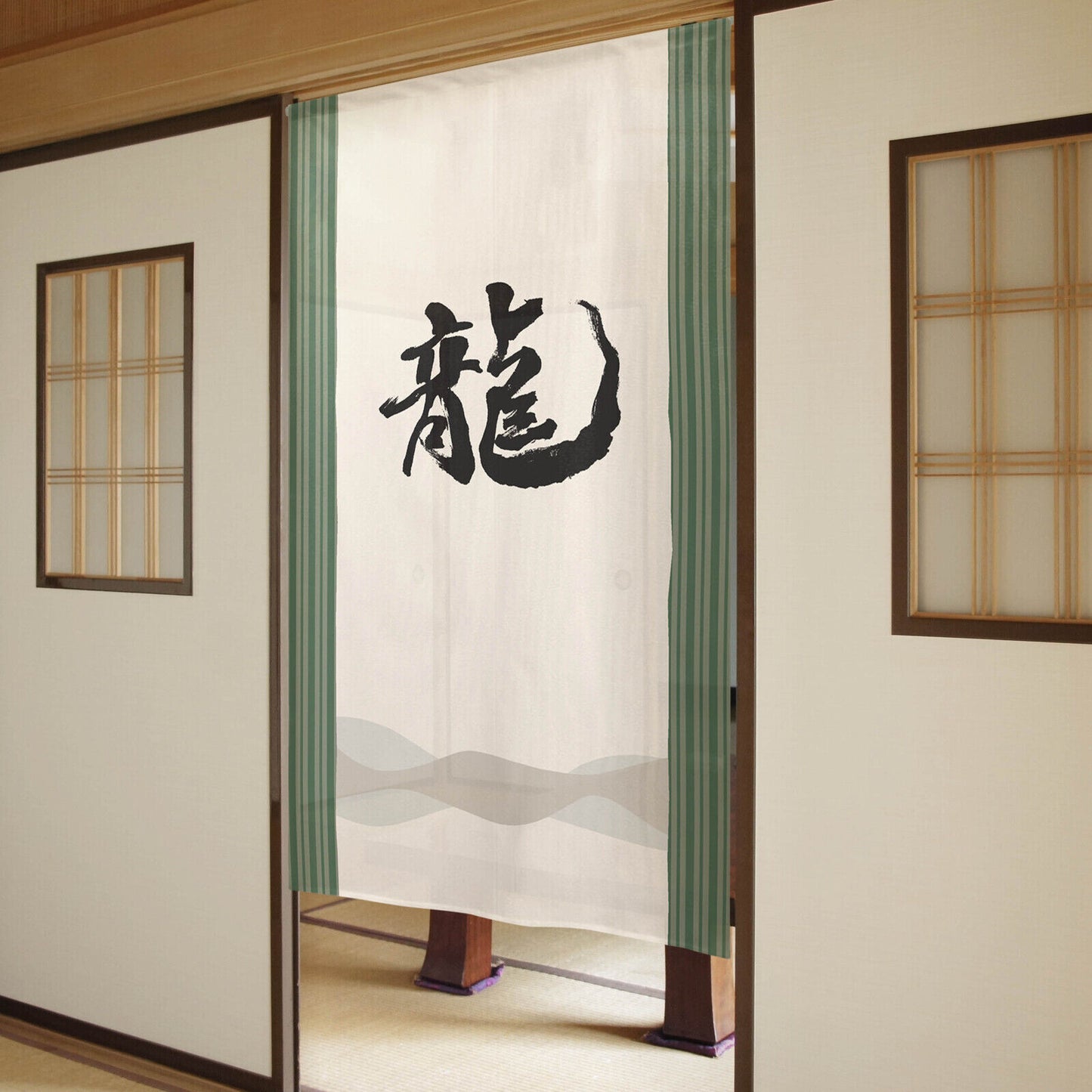 Japanese Noren Door Curtain Room Divider - Dragon in Kanji, Chinese Character