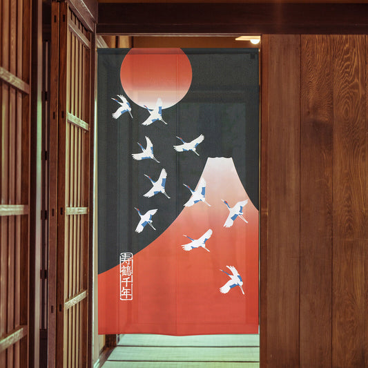 Made to Order Premium Japanese Noren Door Curtain Room Divider：Crane Fortune