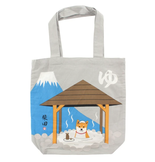 Shiba Inu "Shibata san" Cotton A4 size Tote Bag : Hot Spring.